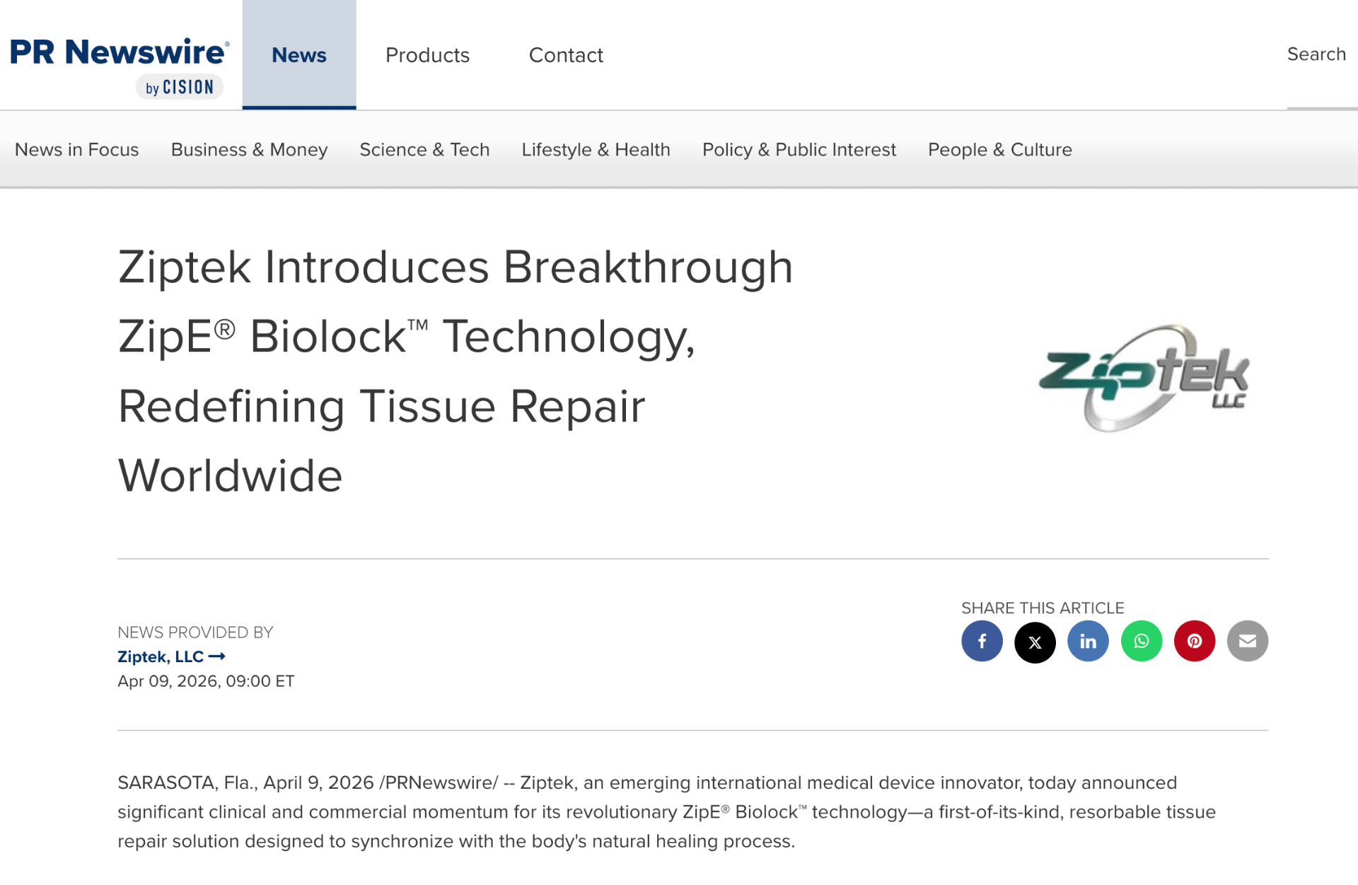 Ziptek ZipTek Global - Surgical Repair Technology | Resorbable Locking Systems